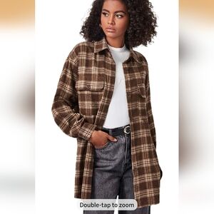 Women's Brown Plaid Button-Front Shacket Jacket